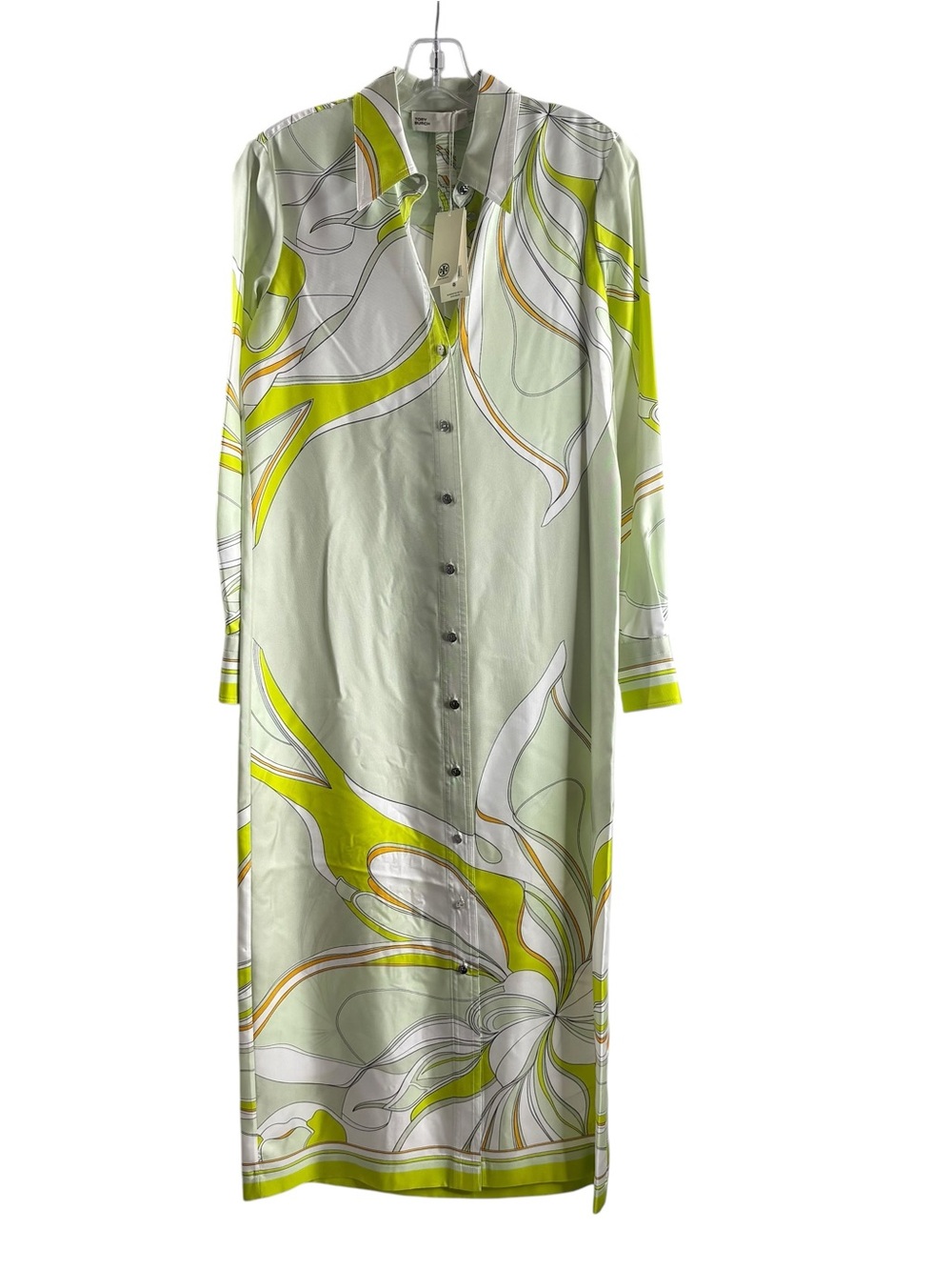 TORY BURCH Silk Floral Maxi Shirt Dress Chartreuse Twisty Flower NWT $748